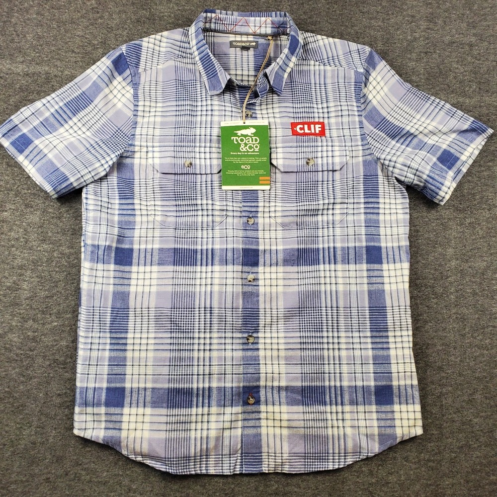 Toad & Co Shirt Mens S Blue Plaid Button Up Hookline Hike Climb SPF 30 Clif Bar